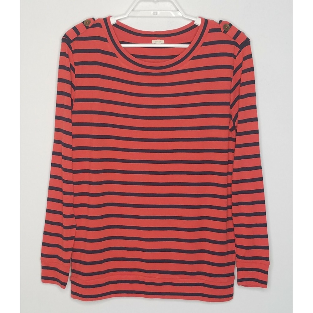 J.Crew Womens Top Small Long Sleeve Orange Blue Stripe Round Neck Rayon Wool